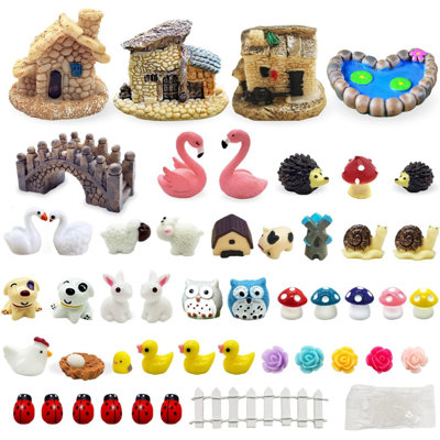 50 pièces d'accessoires de jardin féerique, animaux, figurines miniatures, ensemble de micro ornements de paysage, bricolage, résine écologique (non inclus le terrarium)