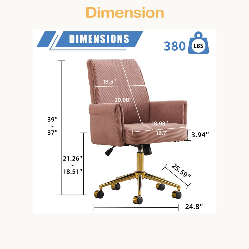 Mid-Back Liftable Office Chair And Ergonomically Designed, Is An Excellent Choice For Working, Studying Or Relaxing, Pink