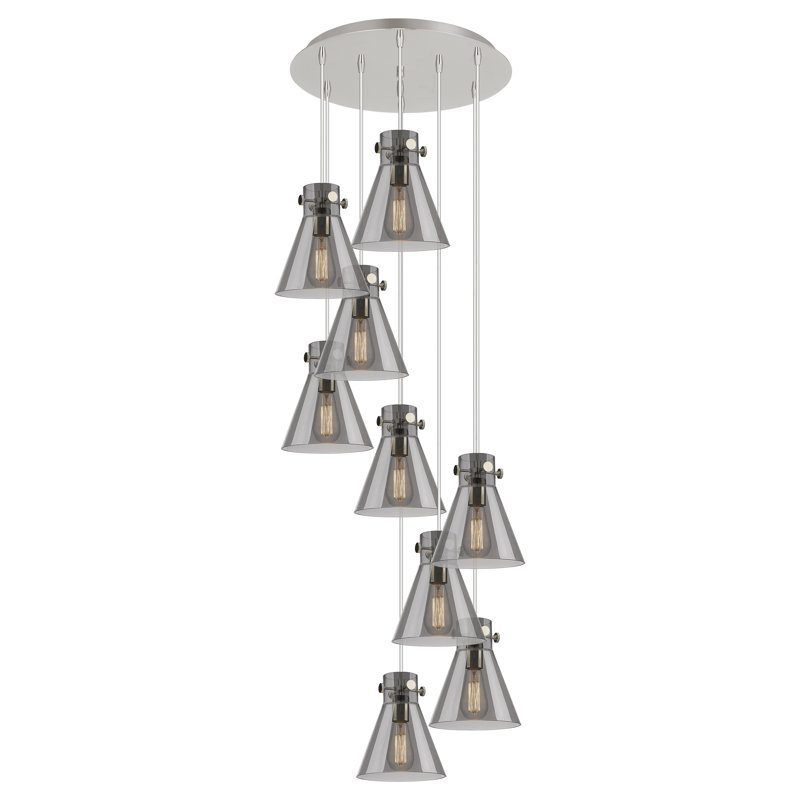 Luminaire suspendu grappe 9 lumières Amrith, Bullé, Nickel poli