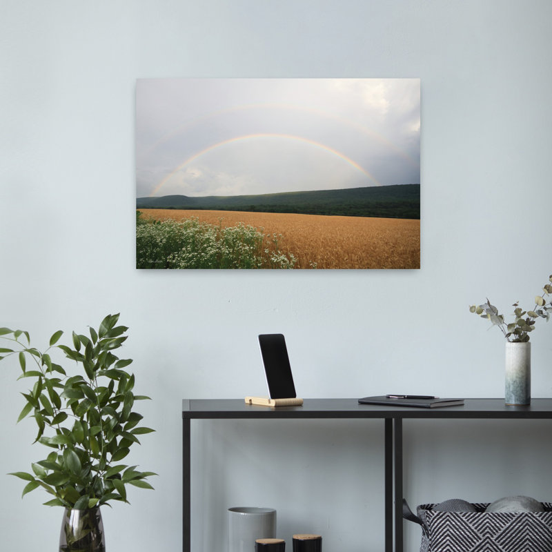 Été arc-en-ciel abstrait paysage contemporain art naturel, H 16 po x l 24 po