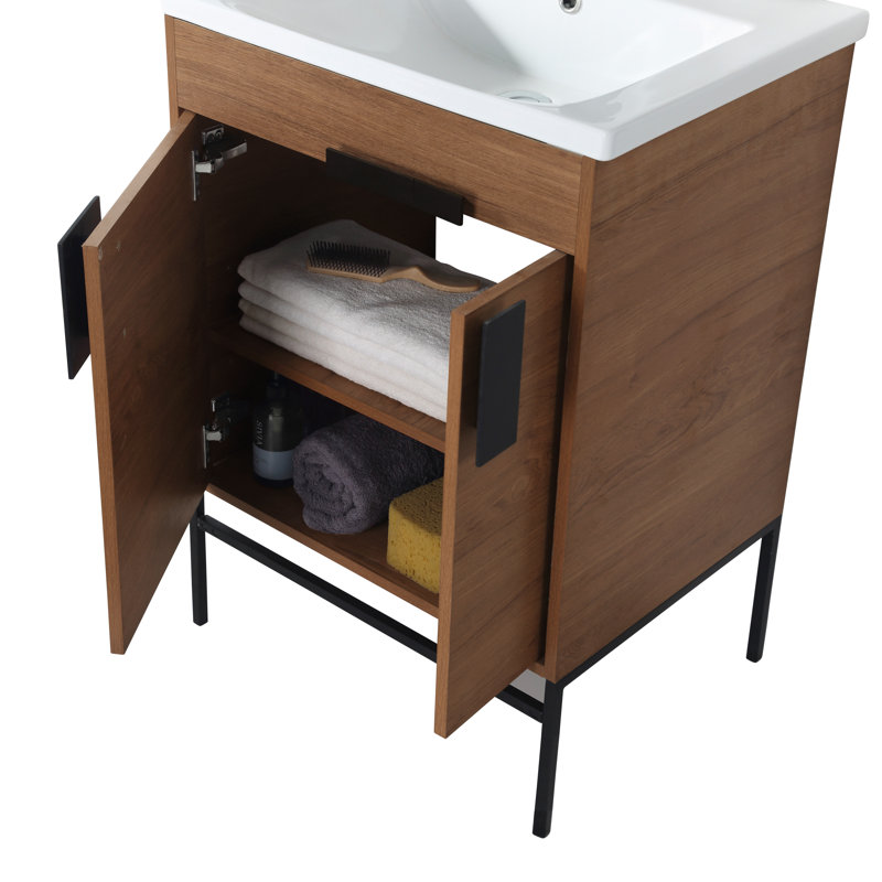 Ensemble de meuble-lavabo simple 24 po Maisie, Noir mat, Noyer épicé