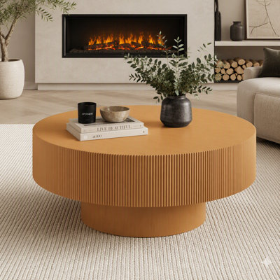 Round Coffee Table with Thick Tabletop and Minimalist Base