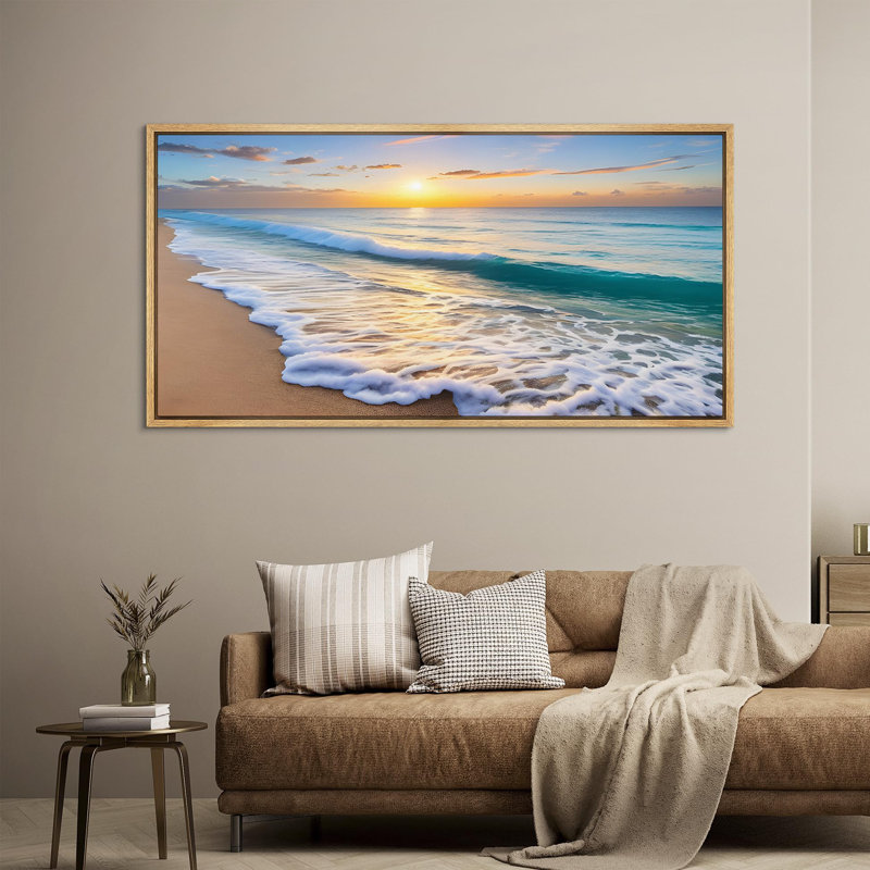 Coastal Beach " Tropical Beach Sunrise Ocean Waves Rustic Retro Art Decor Extra Large Artwork Pictures ", 30" H x 60" W