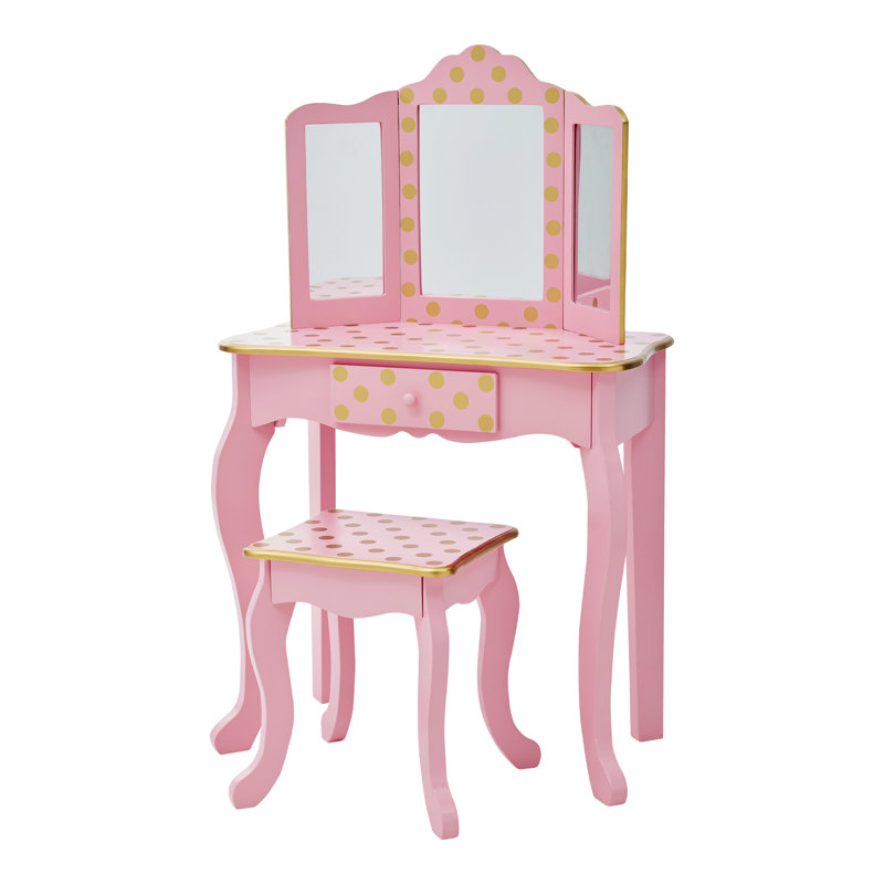 Kids Vanity Set with Mirror, Pink/Gold