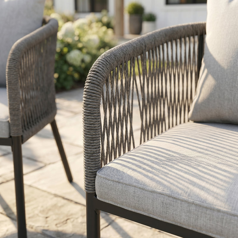 Chaises de salle à manger d'extérieur en PE avec coussins 4 pièces, Coussin gris / accoudoir gris