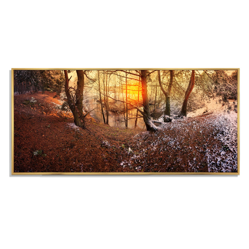 Première neige dans un paysage de forêt d'automne - photographie sur toile, Cadre doré, H 24 po x l 36 po x P 1 po