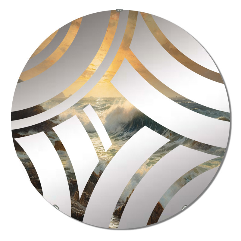 Miroir décoratif «Wild Wave» avec vagues déferlantes Golden Hour III, 31,4 po x 31,4 po