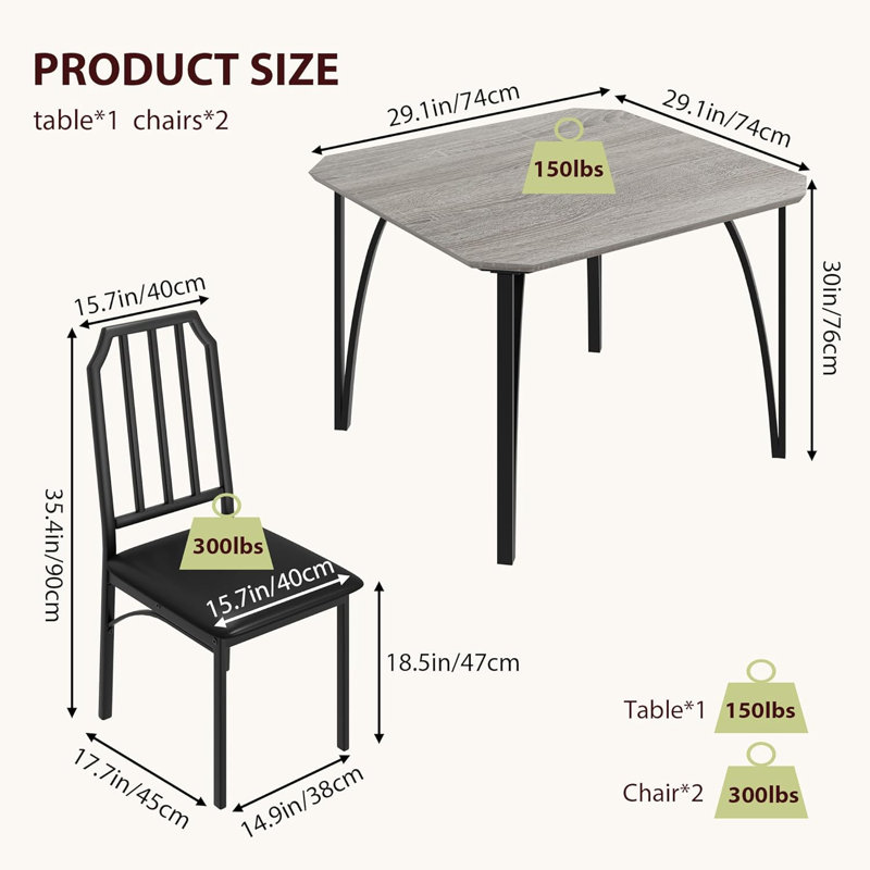 Dining Table Set, Kitchen Table And Chairs With Padded Seats, Dining Room Table Set With Angular Design For Small Space, Home Kitchen, Apartment