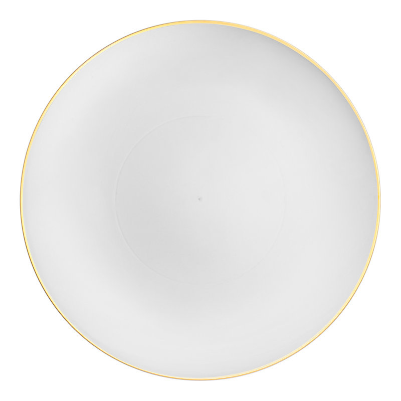 Assiettes en plastique jetables rondes blanches et blanches avec rebord doré (10,25 po), Blanc / or
