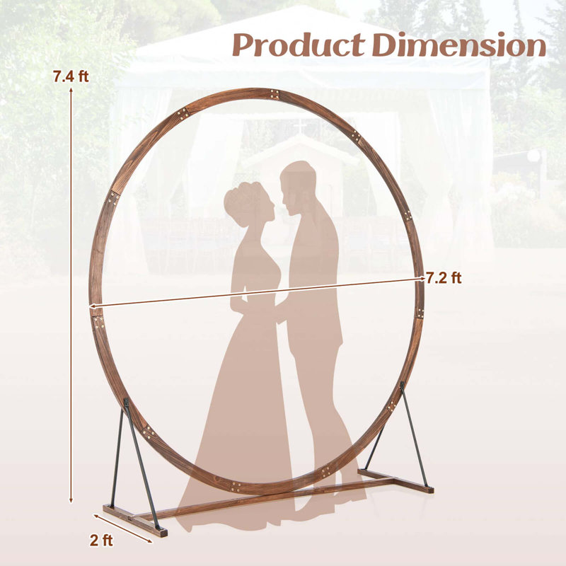 Costway 7.4 Ft Round Wedding Arch Wooden Arbour Backdrop Stand With Triangular-Shaped Base