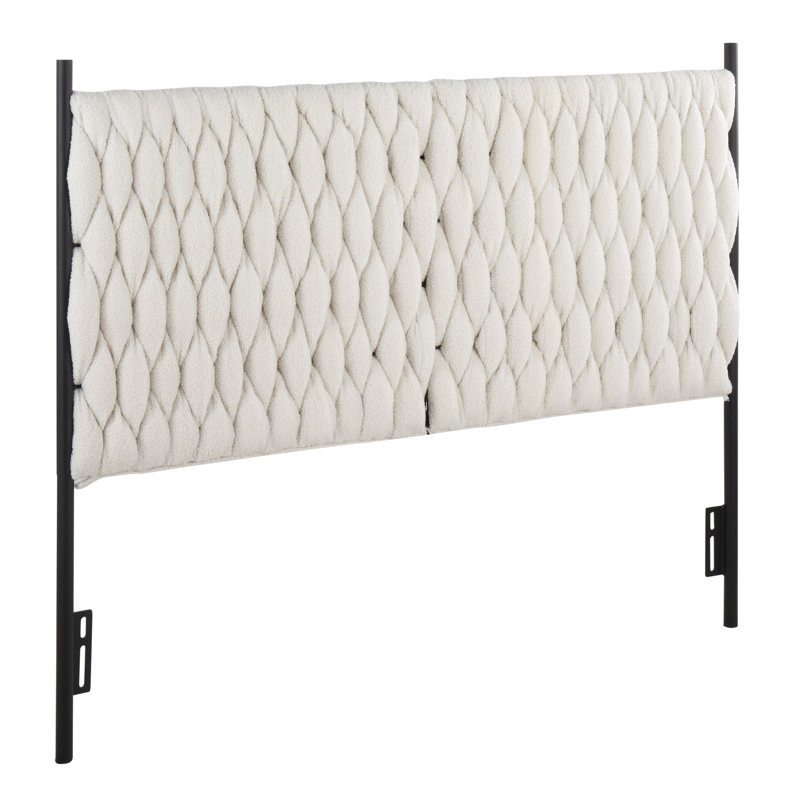 Maddison Queen Upholstered Braided Panel Headboard, Cream Sherpa