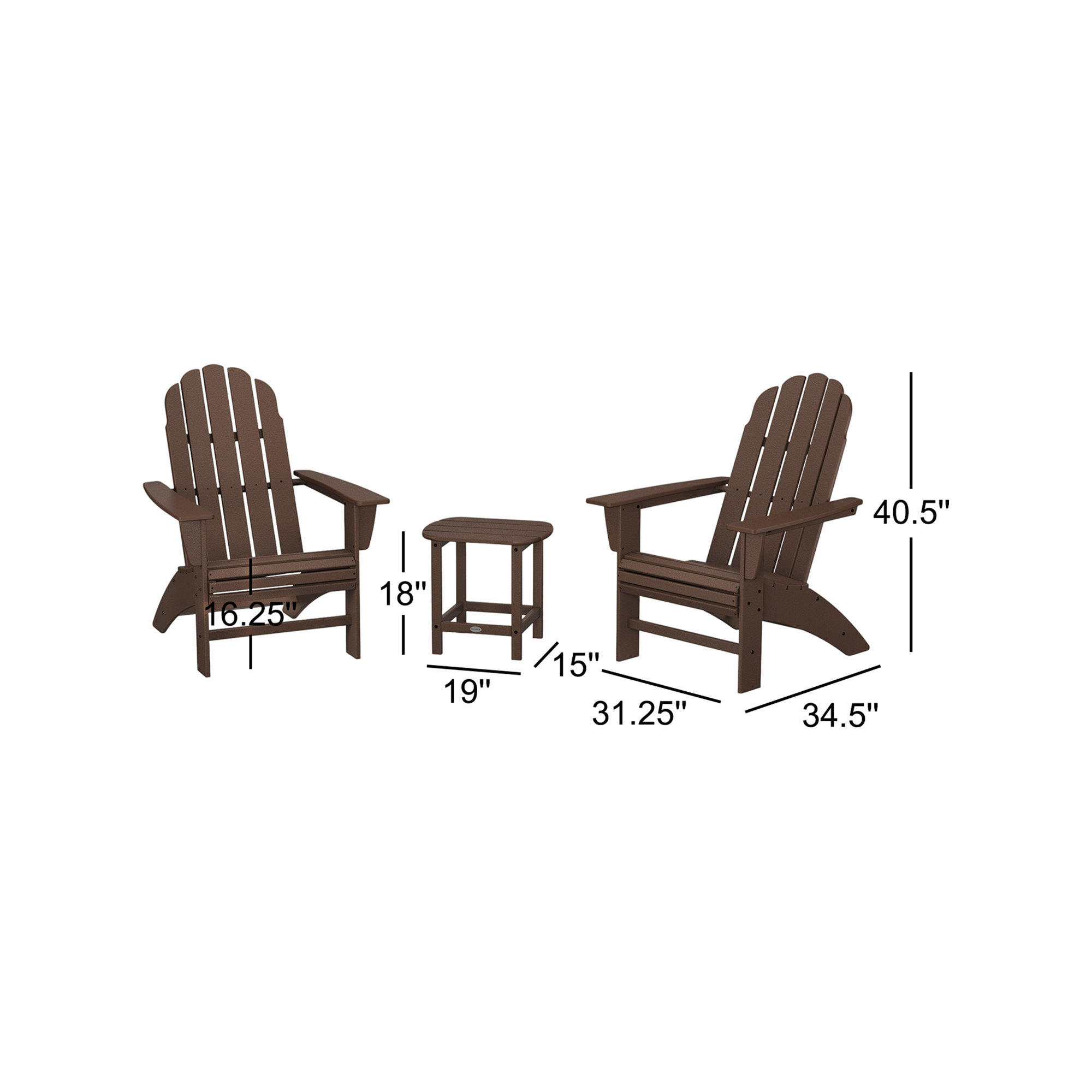 Vineyard 3-Piece Curveback Adirondack Set with South Beach 18" Side Table, Mahogany