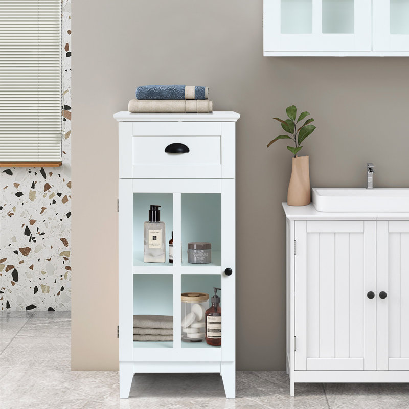 Mayden 37" H Bathroom Cabinet, Freestanding Bathroom Cabinet with Glass Door