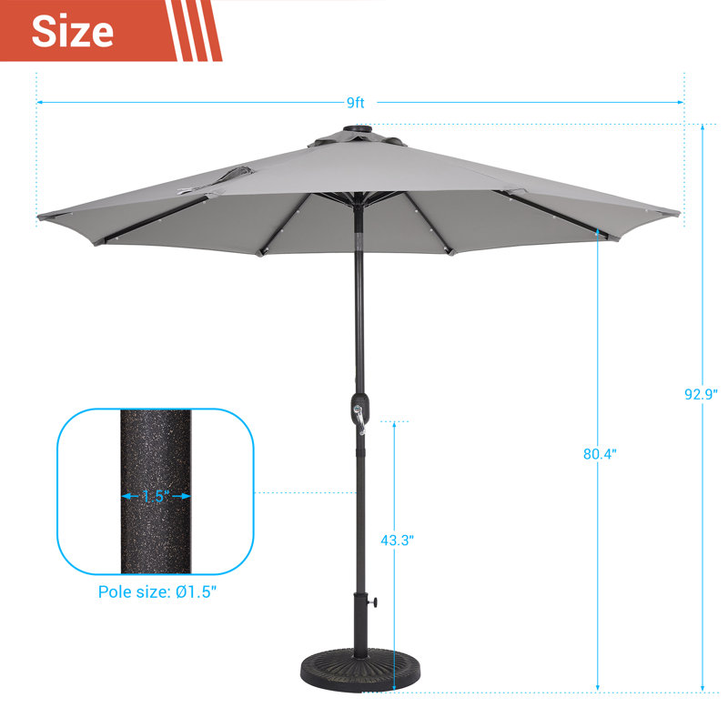 Parasol de marché éclairé 108,00 po Donyu, Gris