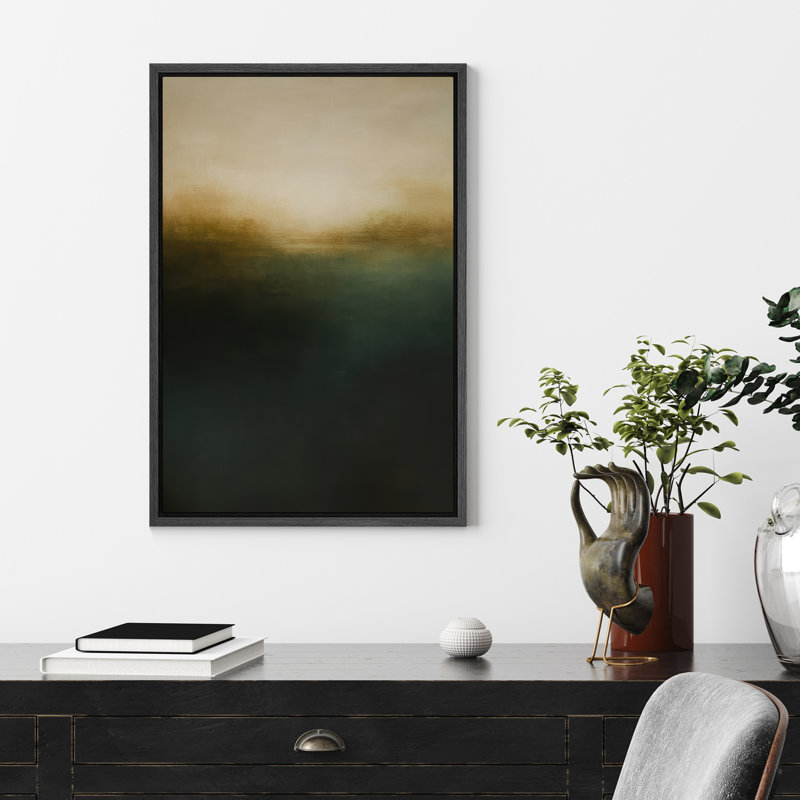 Art mural encadré, impression de paysage abstrait Moody foncé pour décor de salon, H 36 po x l 24 po, Cadre flottant, Noir