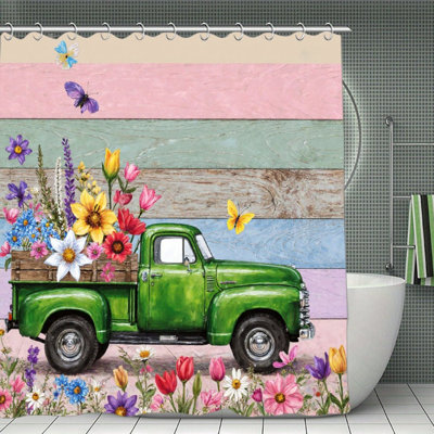 Camion vert rétro avec rideaux de douche 71 × 71