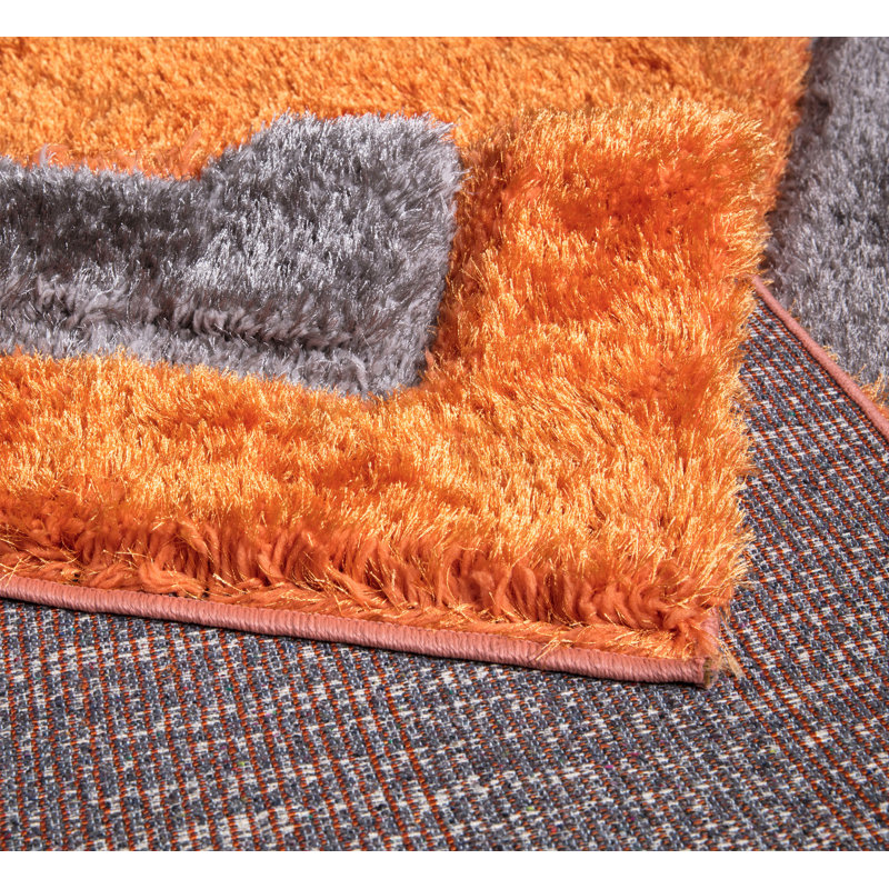 Trani Extra Large Thick Orange Shaggy Rugs Soft Area Carpet Living Room Bedroom Hallway Runner, Rectangle 80 x 150cm