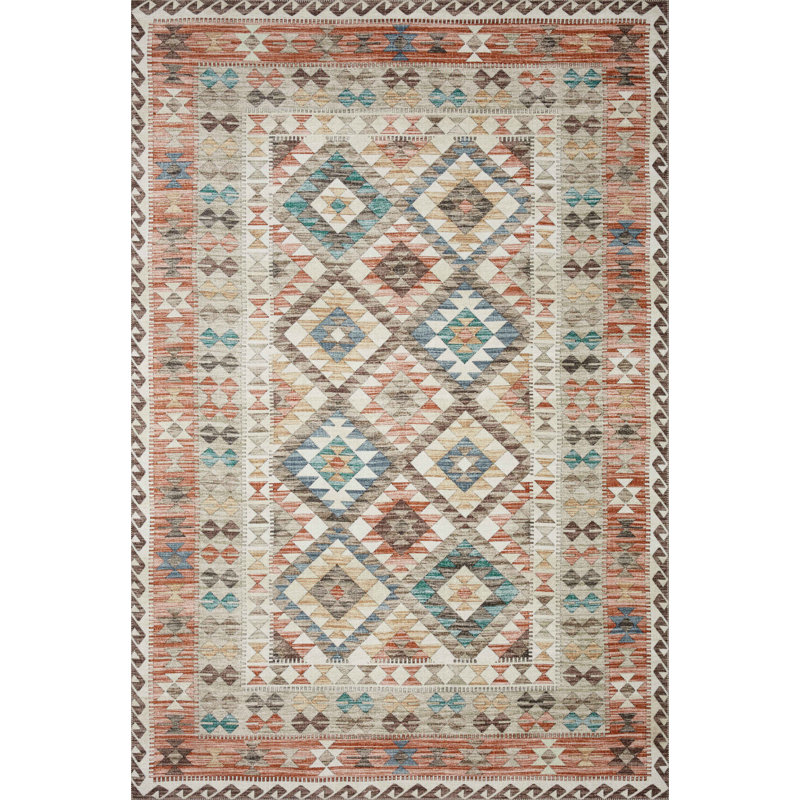Tapis ivoire / rouge Mayon Southwestern, Rectangle 3 pi 6 po x 5 pi 6 po