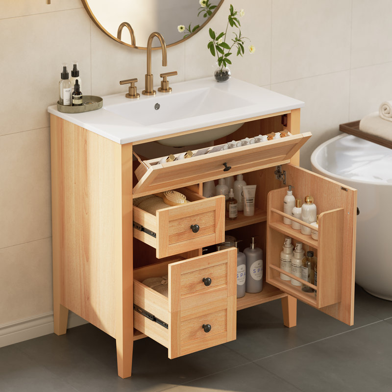Meuble-lavabo moderne avec lavabo en céramique Kensington, Bois, 30''