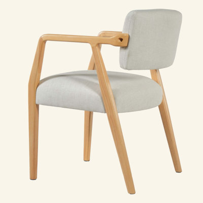 Mid-Century Rubber Wood Upholstered Dining Armchair(Set of 2)