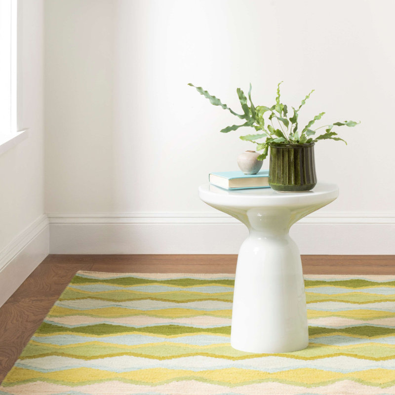 Safety Net Green Handwoven Wool Rug, Rectangle 2' x 3'
