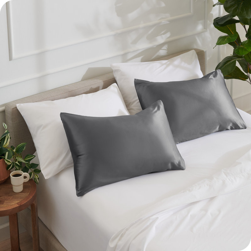 Soft Poly Satin Pillowcase Set, Gray, Standard Pillowcases