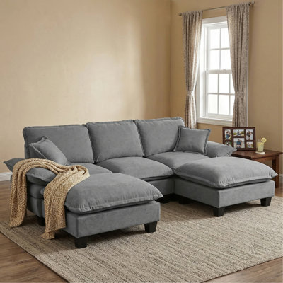 Canapé modulaire modulaire, canapé en U en forme de nuage avec conception de voilier, 2 repose-pieds mobiles et 2 coussins moelleux inclus, chenille confortable pour le salon d'appartement