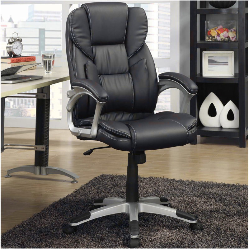 Chaise de bureau pivotante brun foncé et argentée avec accoudoirs