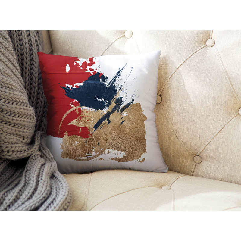 Coussin décoratif intérieur / extérieur Lexington Avenue, L 15 po x H 15 po, Rouge / or / blanc