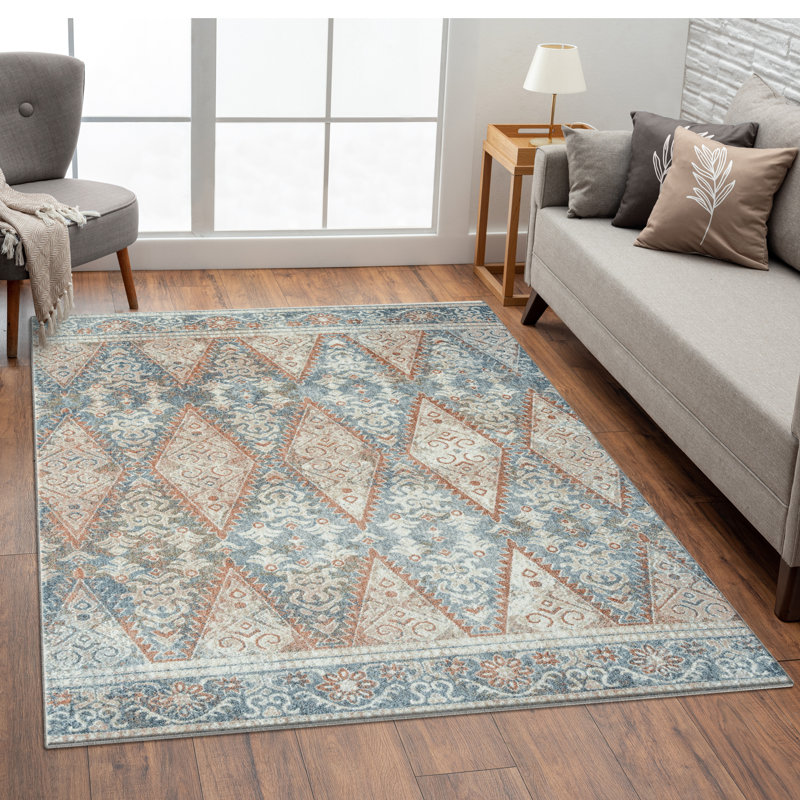 Tapis bleu à motif géométrique Lussi, Rectangle 8 pi x 10 pi