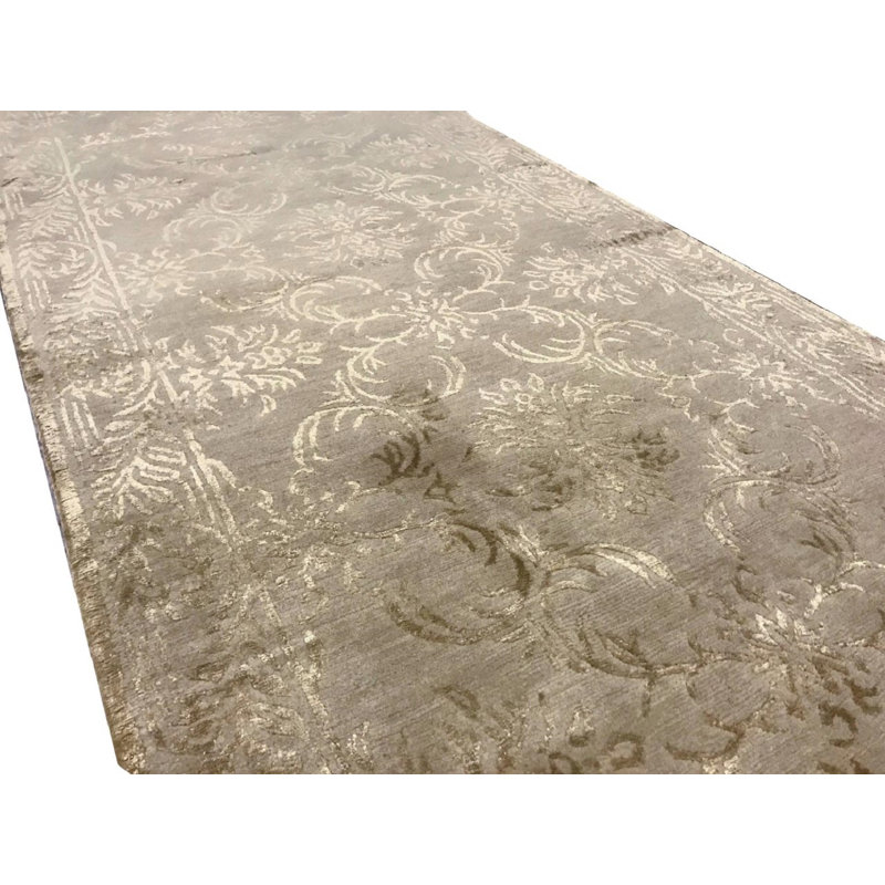 Hand-Knotted High-Quality Beige and Gold Runner