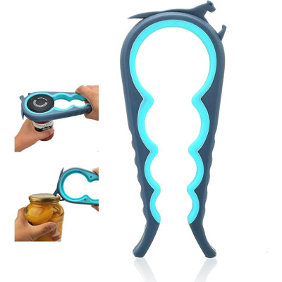 Jar Opener Bottle Opener and Can Opener for Weak hands, Seniors with Arthritis and Anyone with Low Strength, Mutil Jar Opener Get Lids Off Easily (Blue and Grey)