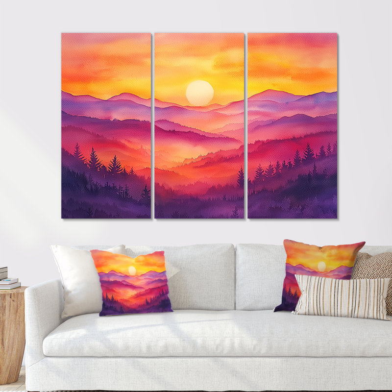 Ensemble de décoration murale coucher de soleil avec fleurs sauvages I, Toile tendue, H 28 po x l 36 po, Ne s’applique pas