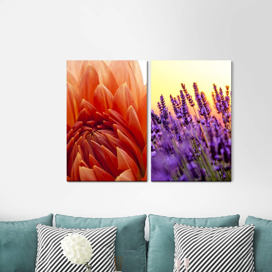 2-tlg. Leinwandbilder-Set Sunflower Yellowflowers Blossom Violet Summer