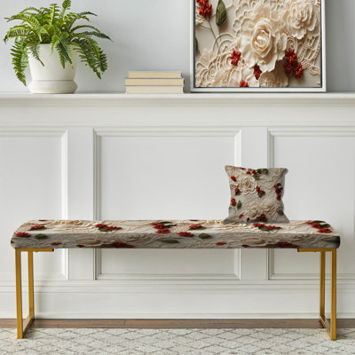 Timeless Red Floral Veil Lace - Banc rembourré floral doré