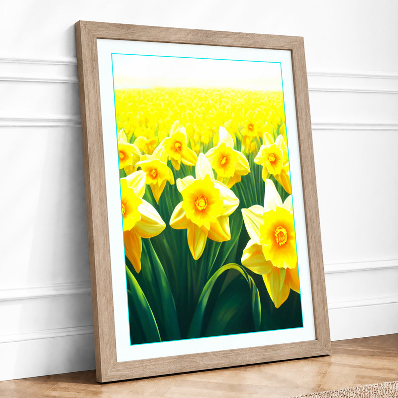 Daffodil Abundance Botanical 1 Piece Single Picture Frame Wall Art, A4 - 29.7 x 21.0 cm, Oak