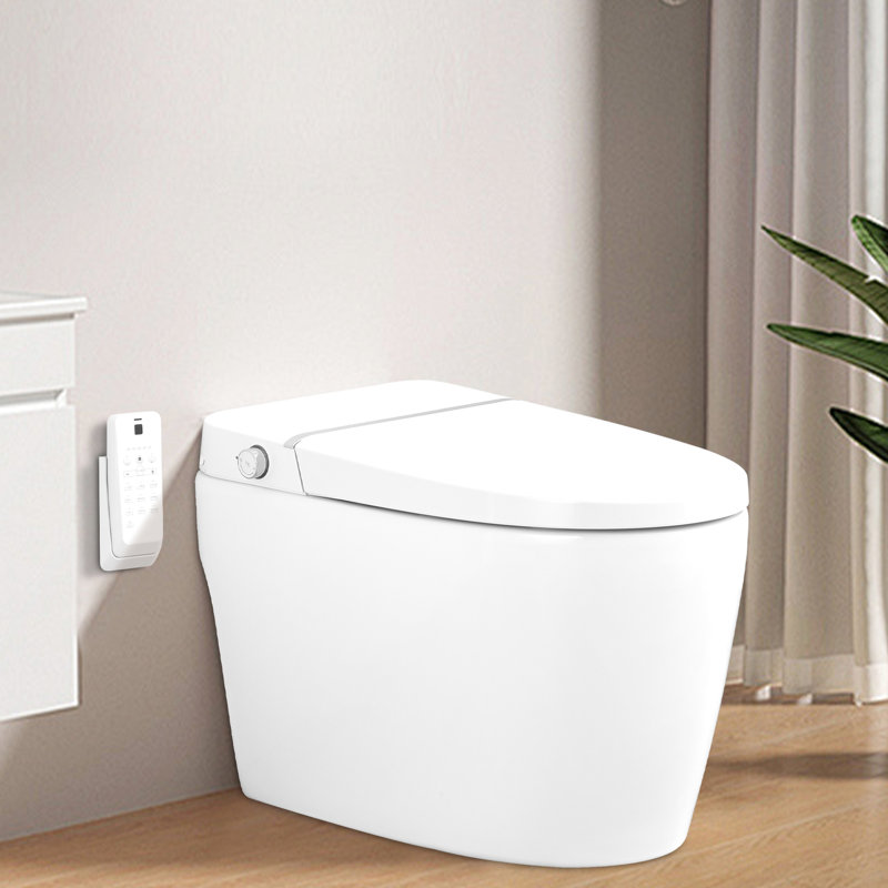Smart Toilet Bidet With Self-Cleaning Nozzle, Heated Seat, Night , Knob Flush, Blackout Flushing, Silent Slow Descent, Soft Close, Auto 3 Temperature Settings, White Side Remote Control, Down, Options