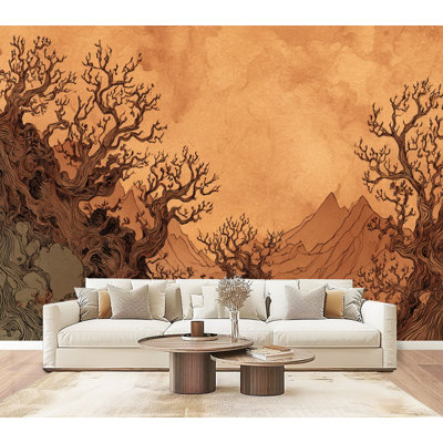 Vintage Forest Peel and Stick Wallpaper Foggy Woodland Landscape Delicate Tree Etching Artwork Style Wall Murals 69"H x 96"W Removable PVC Wall Paper Self-Adhesive Wall Decor for Bedroom Living Room Home Office