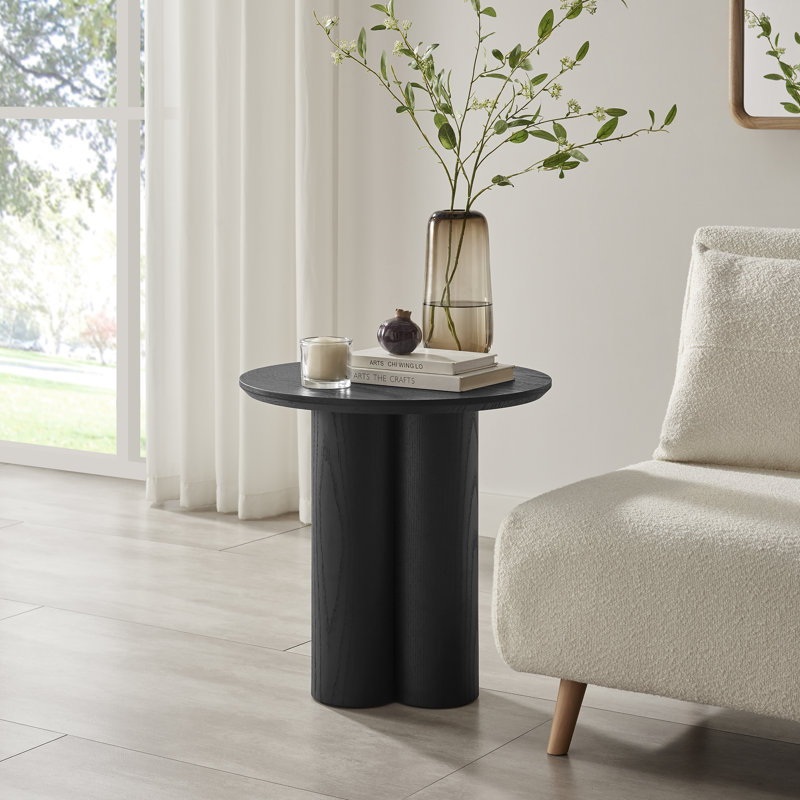 Delshawn Pedestal End Table, Black