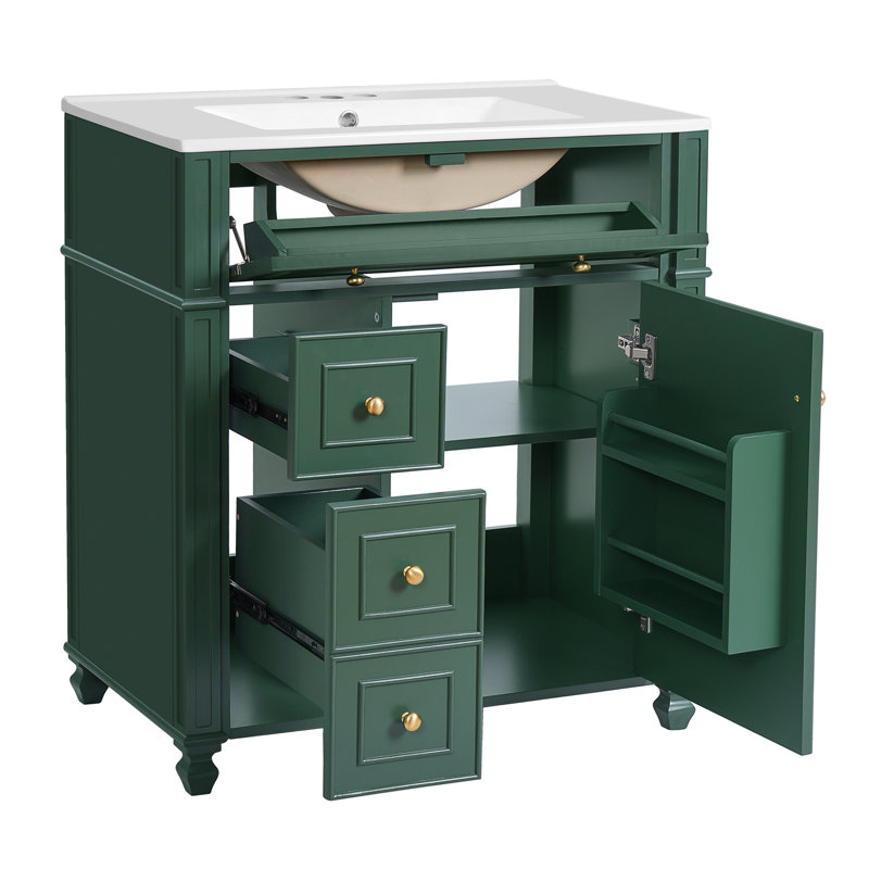 Meuble-lavabo de salle de bain avec lavabo en céramique, Vert