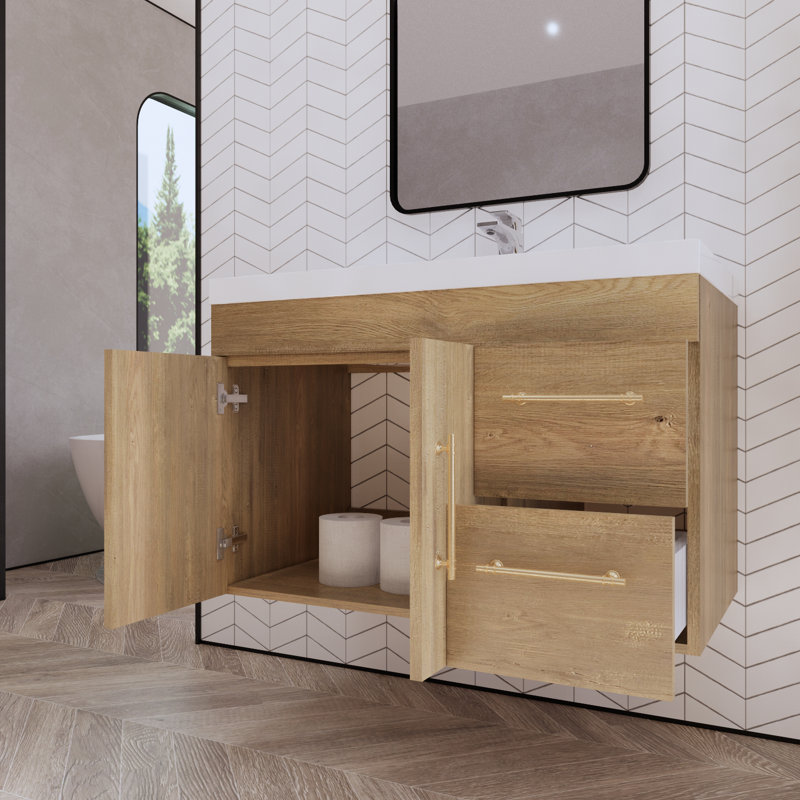 Blandon 35.43'' Single Bathroom Vanity with Acrylic Top, Oak