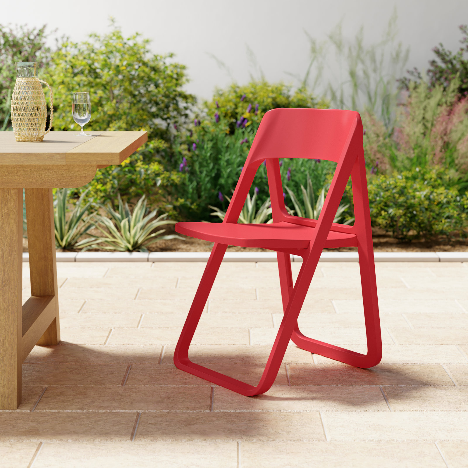 Armo Foldable Patio Side Chair, Red