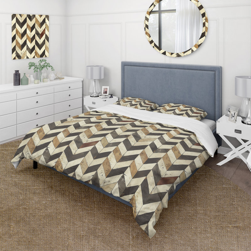Ensemble de housse de couette Brown Chevron Glam Print V - Midcentury, Housse de couette pour grand lit + 2 taies décora
