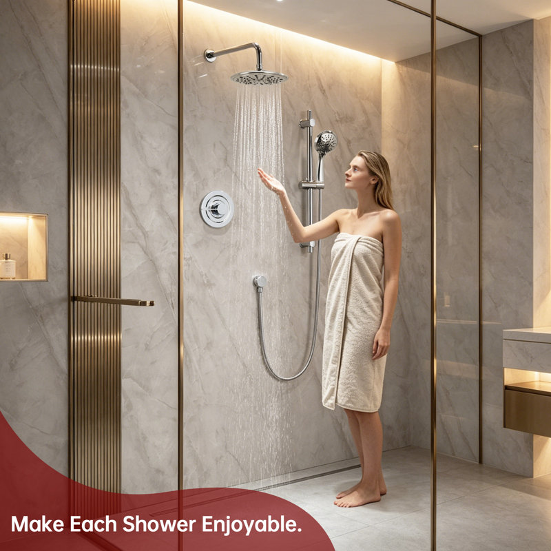SUMERAIN Rain Bathroom Complete Shower System with 3 Setting Spray Handheld Shower, Shower Faucet Set with Slide Bar, Chrome