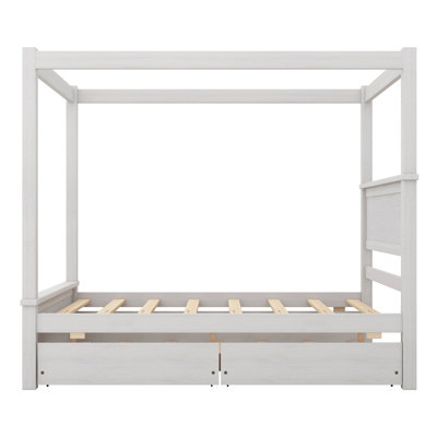 Taelor Wood Canopy Bed with Trundle Bed and two Drawers