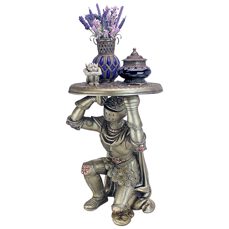 Medieval Pewter Knight Sculptural Round Metal Side Table