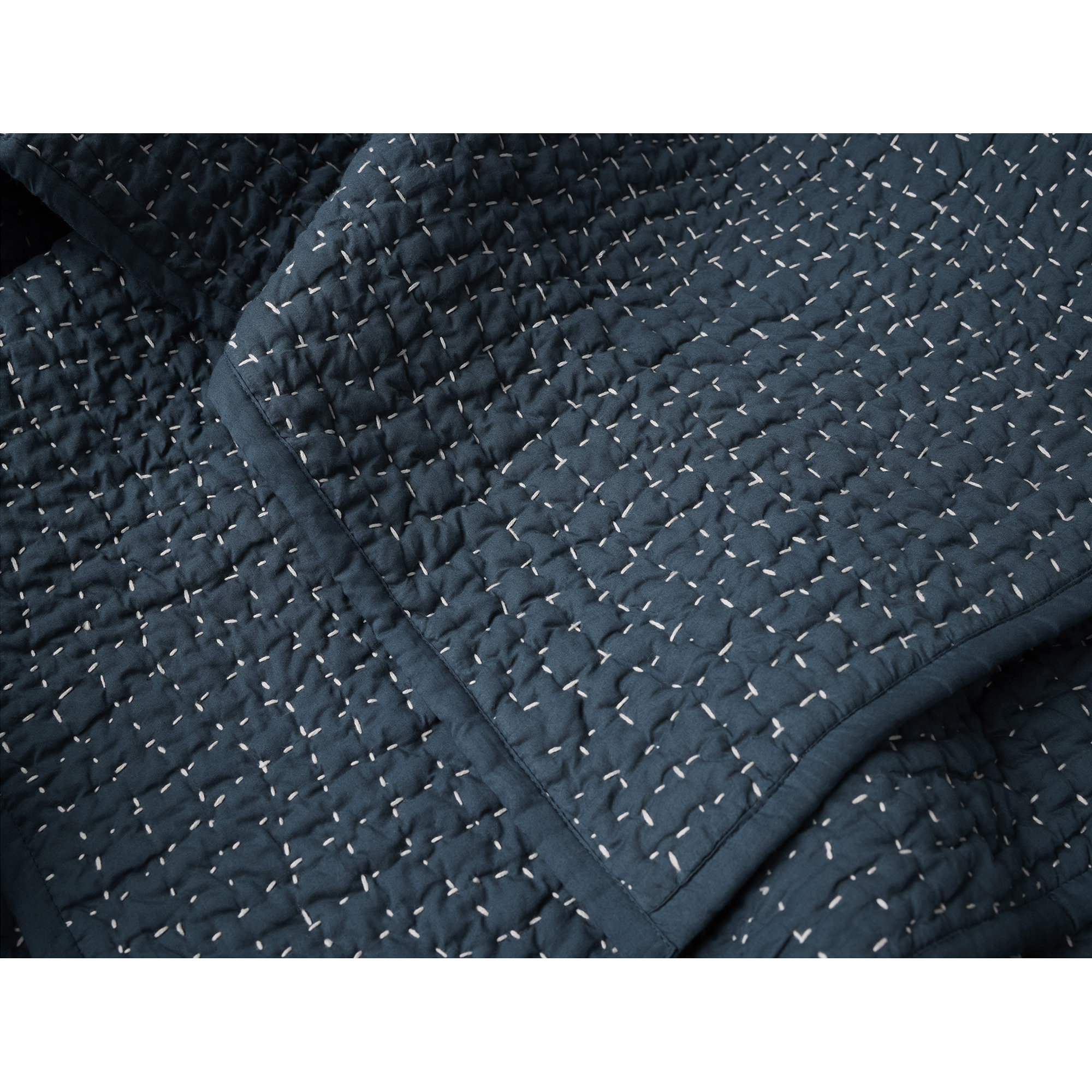 Pebbled Organic Percale Quilt, Midnight Indigo, King Quilt