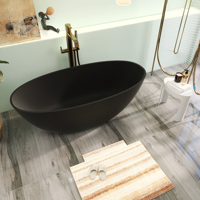 65'' x 30'' Freestanding Soaking Solid Surface Bathtub, Matte Black