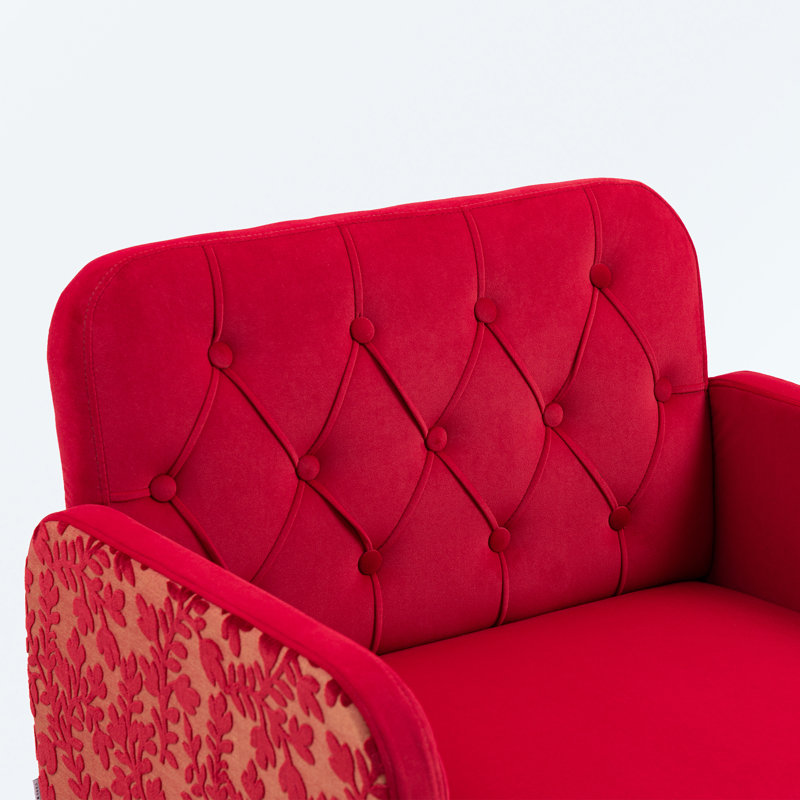 Fauteuil d'appoint en velours capitonné de 31,1 po de largeur Soyoung, Velours rouge rosé