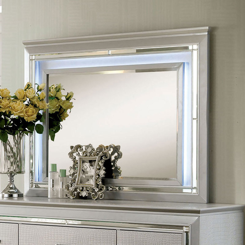 Commode 9 tiroirs avec miroir Crampton, Argent